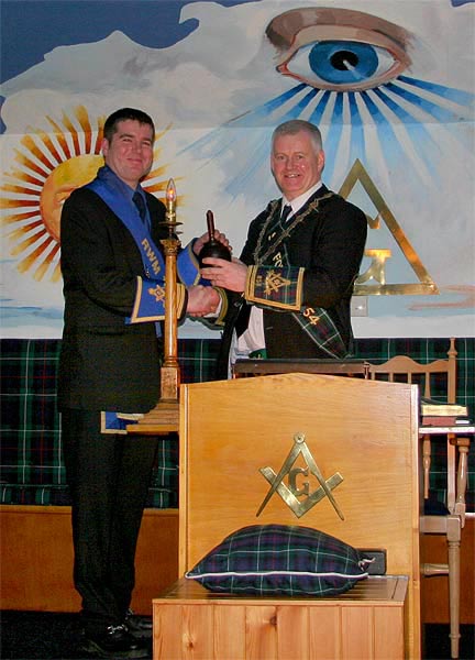RW Master of Lodge Kyle with RW Master of Lodge Seaforth.